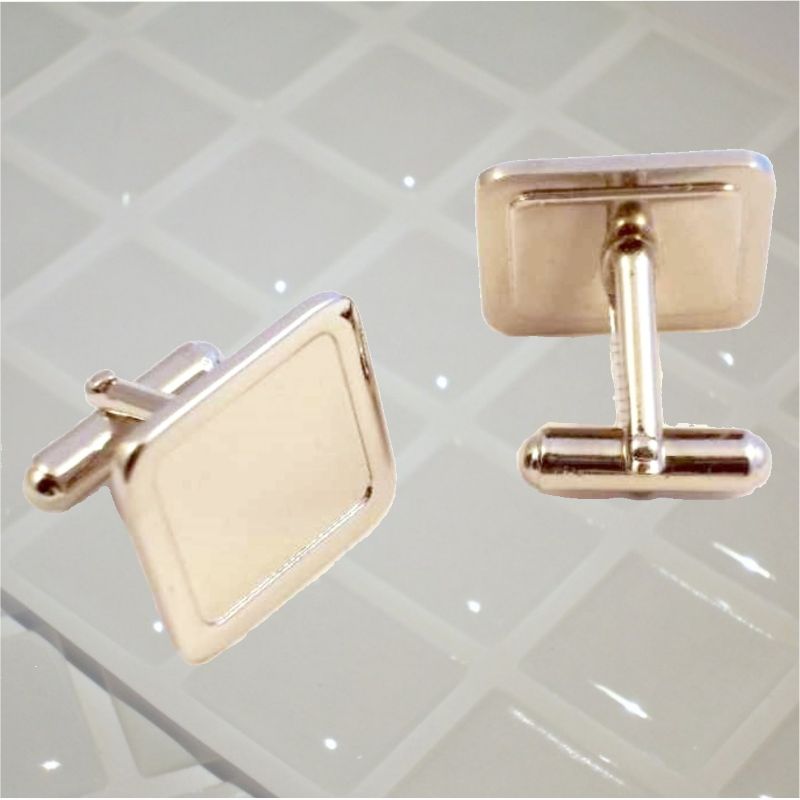 Cufflink Pair Square 16mm silver and clear dome